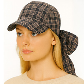 Plaid Bow Back Scarf Baseball Cap