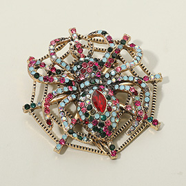 Rhinestone Embellished Spider Web Pin Brooch