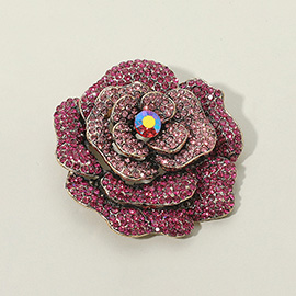 Rhinestone Embellished Rose Flower Pin Brooch