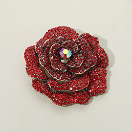 Rhinestone Embellished Rose Flower Pin Brooch