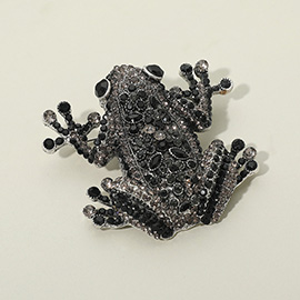 Rhinestone Embellished Frog Pin Brooch