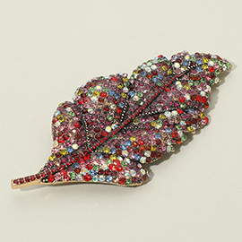 Rhinestone Paved Leaf Pin Brooch