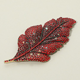 Rhinestone Paved Leaf Pin Brooch