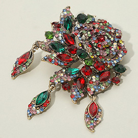 Rhinestone Embellished Rose Flower Pin Brooch