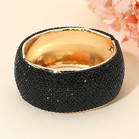 Wide Rhinestone Paved Hinged Evening Bangle Bracelet