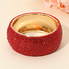 Wide Rhinestone Paved Hinged Evening Bangle Bracelet