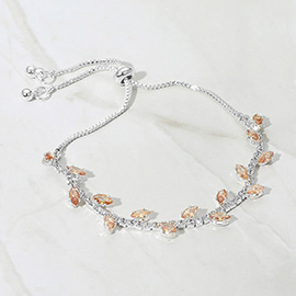 Marquise CZ Stone Cluster Pointed Leaf Vine Adjustable Cinch Pull Tie Bracelet