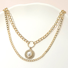 Pearl Pendant Accent Layered Chain Necklace