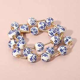 3PCS - Floral Ceramic Ball Beaded Stretch Multi Layered Bracelets