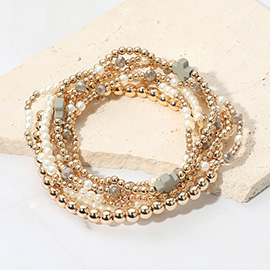 7PCS - Cross Pearl Metal Ball Beaded Stretch Multi Layered Bracelets