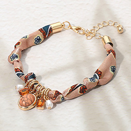 Stone Cluster Pearl Charm Boho Fabric Bracelet