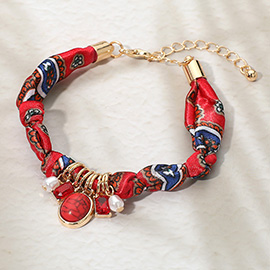 Stone Cluster Pearl Charm Boho Fabric Bracelet