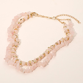 18K Gold Dipped Natural Stone Beaded Double Layered Necklace