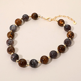 Marbled Round Faceted Metal Beaded Necklace