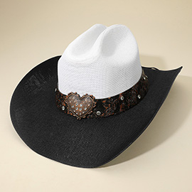 Western Heart Concho Buckle Band Cowboy Fedora Hat