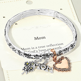 Mom Message Heart Flower Charm Stretch Bracelet