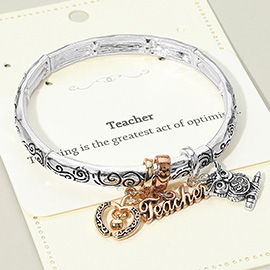 Teacher Message Owl Apple Charm Stretch Bracelet