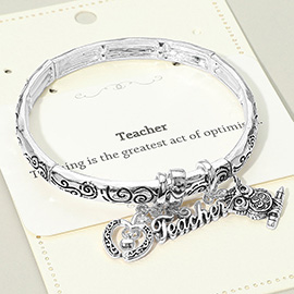 Teacher Message Owl Apple Charm Stretch Bracelet