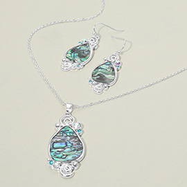 Elegant Boho Western Abalone Teardrop Pendant Necklace