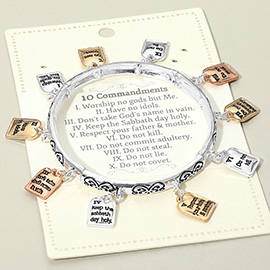 Ten Commandments Message Charm Station Stretch Bracelet