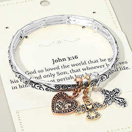 John 3:16 Message Angel Heart Cross Charm Stretch Bracelet