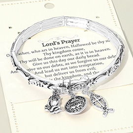 Lords Prayer Message Religious Charm Stretch Bracelet