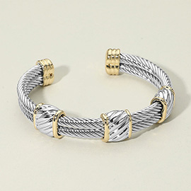 Two Tone Textured Accent Double Twisted Cable Cuff Bracelet