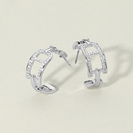 14K Gold Plated CZ Stone Paved Geometric Hoop Earrings