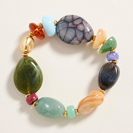 Chunky Mixed Resin Pebble Beaded Stretch Bracelet