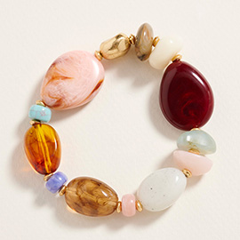 Chunky Mixed Resin Pebble Beaded Stretch Bracelet