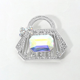 Rhinestone Embellished Handbag Pin Brooch