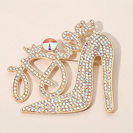 Diva Message Glamorous High Heel Crystal Rhinestone Pin Brooch