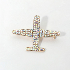 Rhinestone Embellished Airplane Pin Brooch