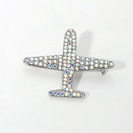 Rhinestone Embellished Airplane Pin Brooch