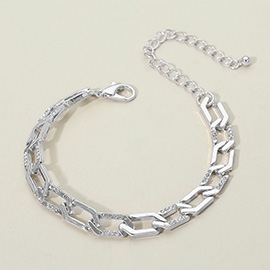 Silver Dipped Stone Paved Geometric Link Chain Bracelet