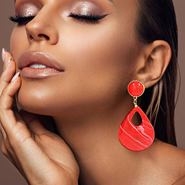 Bold Resin Teardrop Cutout Dangle Earrings