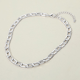 Silver Dipped Stone Paved Geometric Link Chain Necklace
