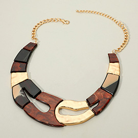 Bold Resin Metal Mixed Abstract Link Statement Necklace