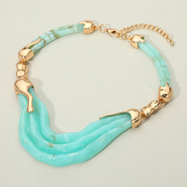 Bold Abstract Wave Resin Accent Statement Necklace