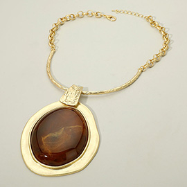 Bold Sculptural Oval Resin Plate Pendant Accent Statement Necklace