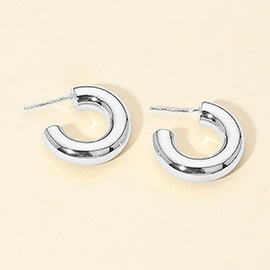 White Gold Dipped Small Chunky Open Hoop Earrings