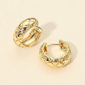 14K Gold Dipped Quilt Pattern Huggie Hoop Earrings