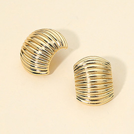 14K Gold Dipped Ribbed Dome Half Hoop Earrings