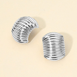 14K Gold Dipped Ribbed Dome Half Hoop Earrings