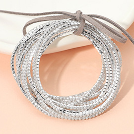 12PCS - Ribbon Pearl Rhinestone Layered Stretch Bracelets