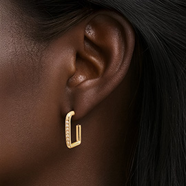 14K Gold Dipped CZ Stone Paved Mini Square Hoop Earrings