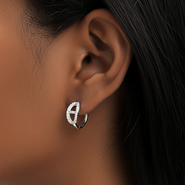 White Gold Dipped CZ Stone Paved Mini Huggie Hoop Earrings