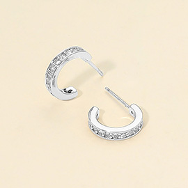 14K Gold Dipped CZ Stone Paved Mini Open Hoop Earrings