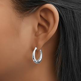White Gold Dipped Sculptural Oval Pin Catch Hoop Earrings