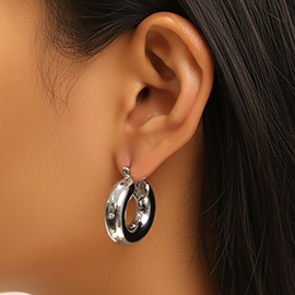 White Gold Dipped Chunky Pin Catch Hoop Earrings